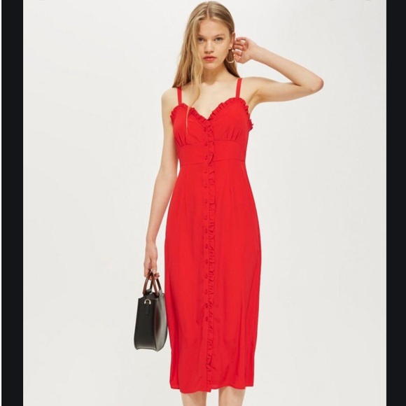 red midi slip dress